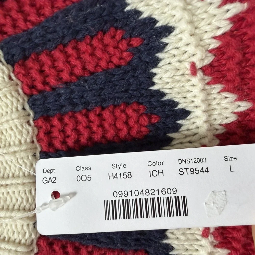 J Crew Fair Isle Fisherman Cable Knit Sweater Womens Large Cream Classic Ski NEW